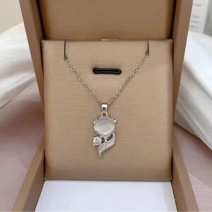 Elegant silver and White Fox Pendant Necklace